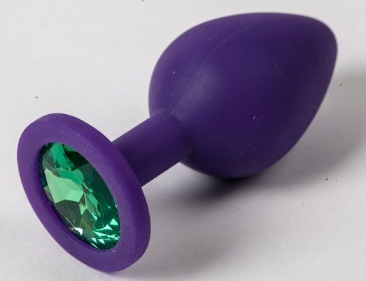 Фиолетовая силиконовая пробка с зеленым кристаллом - 9,5 см. - 4sexdreaM - купить с доставкой в Красногорске