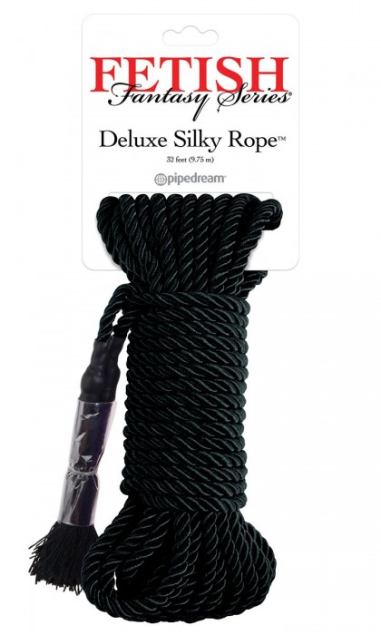 Черная веревка для фиксации Deluxe Silky Rope - 9,75 м. - Pipedream - купить с доставкой в Красногорске