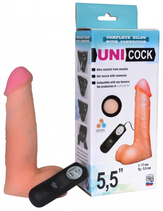 Фаллическая насадка Харнесс UNICOCK 5,5  с вибрацией - 17 см. - LOVETOY (А-Полимер) - купить с доставкой в Красногорске