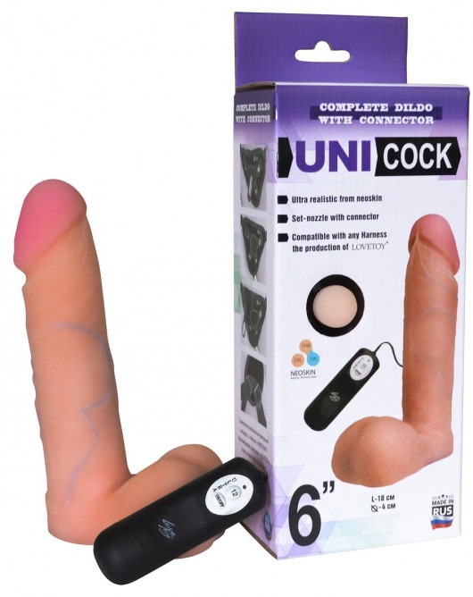 Фаллическая насадка Харнесс UNICOCK 6  с вибрацией - 18 см. - LOVETOY (А-Полимер) - купить с доставкой в Красногорске