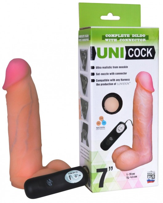 Фаллическая насадка Харнесс UNICOCK 7  с вибрацией - 19 см. - LOVETOY (А-Полимер) - купить с доставкой в Красногорске