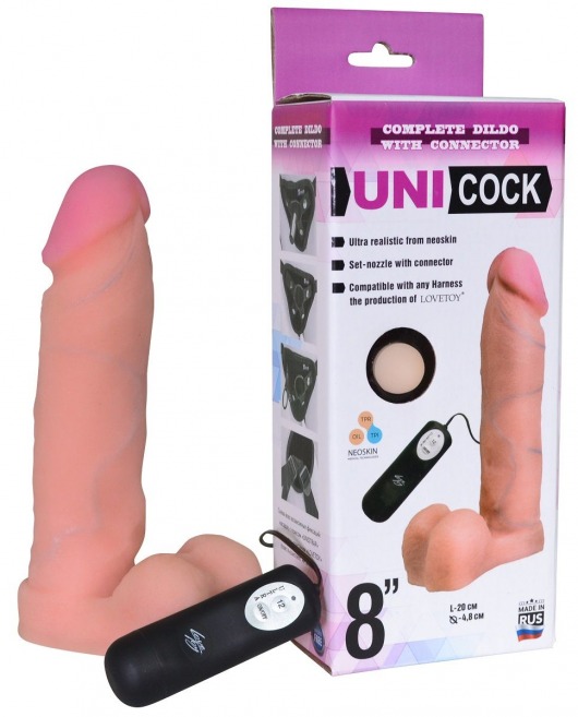 Фаллическая насадка Харнесс UNICOCK 8  с вибрацией - 20 см. - LOVETOY (А-Полимер) - купить с доставкой в Красногорске