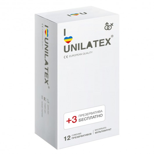 Разноцветные ароматизированные презервативы Unilatex Multifruit  - 12 шт. + 3 шт. в подарок - Unilatex - купить с доставкой в Красногорске