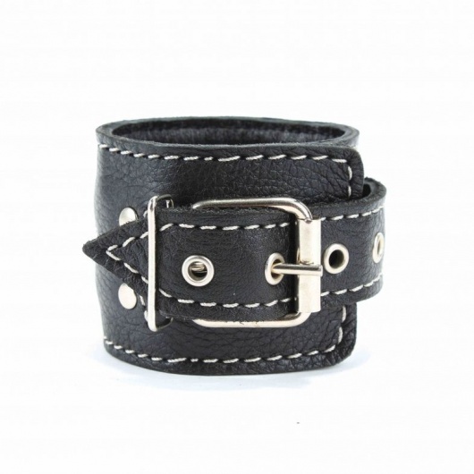Чёрные кожаные оковы с крупной строчкой - БДСМ Арсенал - купить с доставкой в Красногорске