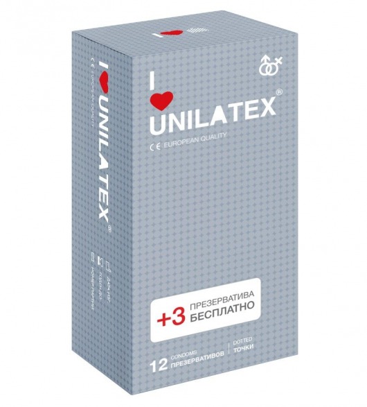 Презервативы с точками Unilatex Dotted - 12 шт. + 3 шт. в подарок - Unilatex - купить с доставкой в Красногорске