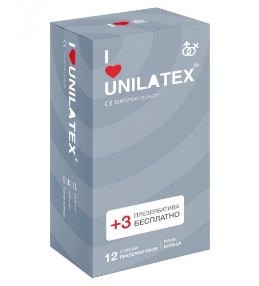 Презервативы с рёбрами Unilatex Ribbed - 12 шт. + 3 шт. в подарок - Unilatex - купить с доставкой в Красногорске