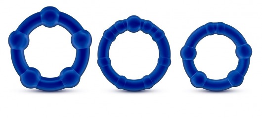 Набор из 3 синих эрекционных колец Stay Hard Beaded Cockrings - Blush Novelties - в Красногорске купить с доставкой