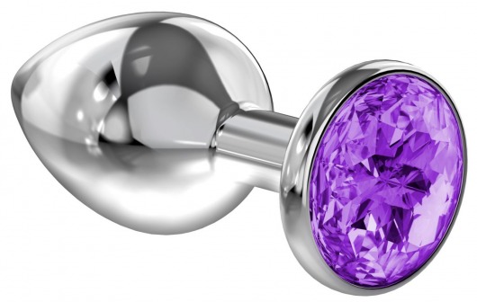 Большая серебристая анальная пробка Diamond Purple Sparkle Large с фиолетовым кристаллом - 8 см. - Lola Games - купить с доставкой в Красногорске