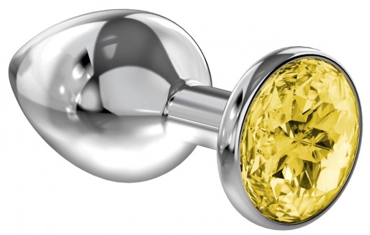 Большая серебристая анальная пробка Diamond Yellow Sparkle Large с жёлтым кристаллом - 8 см. - Lola Games - купить с доставкой в Красногорске