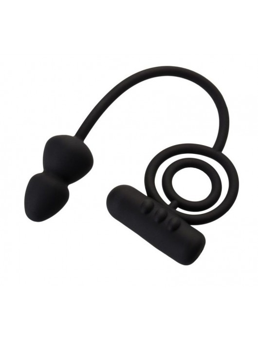 Чёрное эрекционное кольцо с вибропулькой и анальным хвостом - Erotist Adult Toys - в Красногорске купить с доставкой