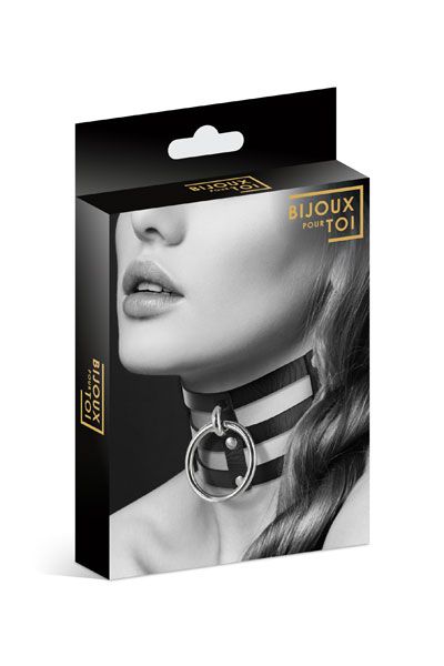 Чёрный тройной чокер с большим кольцом - Bijoux Pour Toi - купить с доставкой в Красногорске