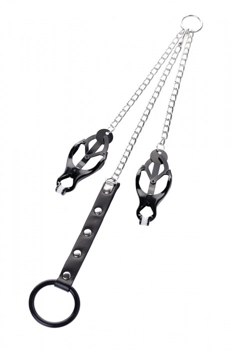 Черно-серебристые зажимы для сосков с кольцом для пениса TOYFA Metal - ToyFa - купить с доставкой в Красногорске