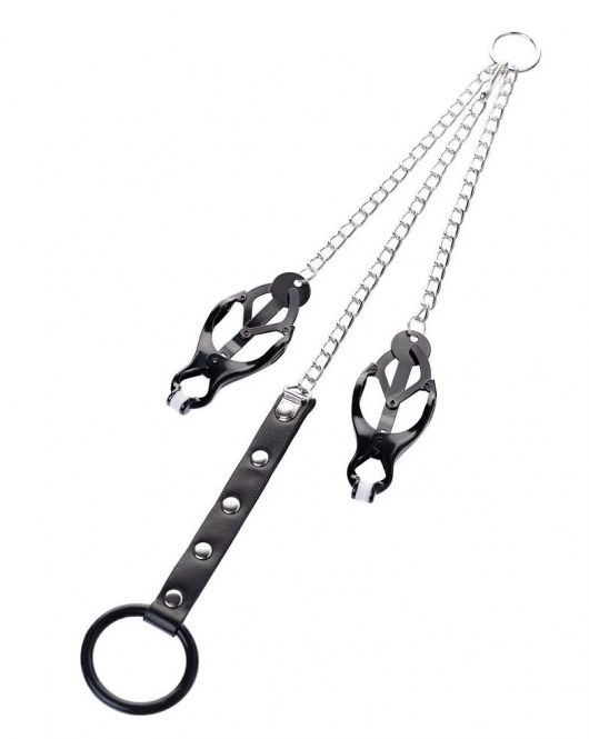 Черно-серебристые зажимы для сосков с кольцом для пениса TOYFA Metal - ToyFa - купить с доставкой в Красногорске